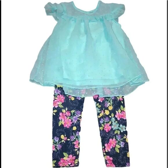 Wonder Nation Blue and Floral Pant Set Size 2T - Picture 1 of 7